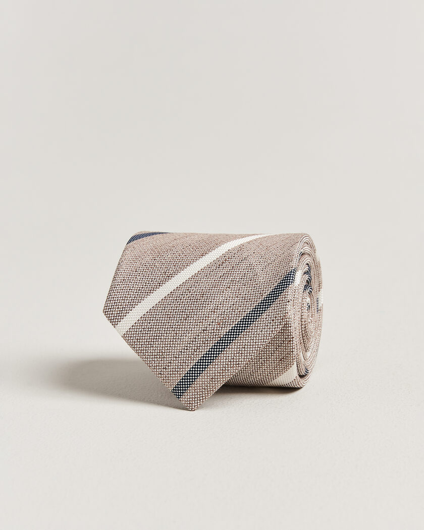 Amanda Christensen Silk/Linen 8cm Striped Tie Brown – Marrón