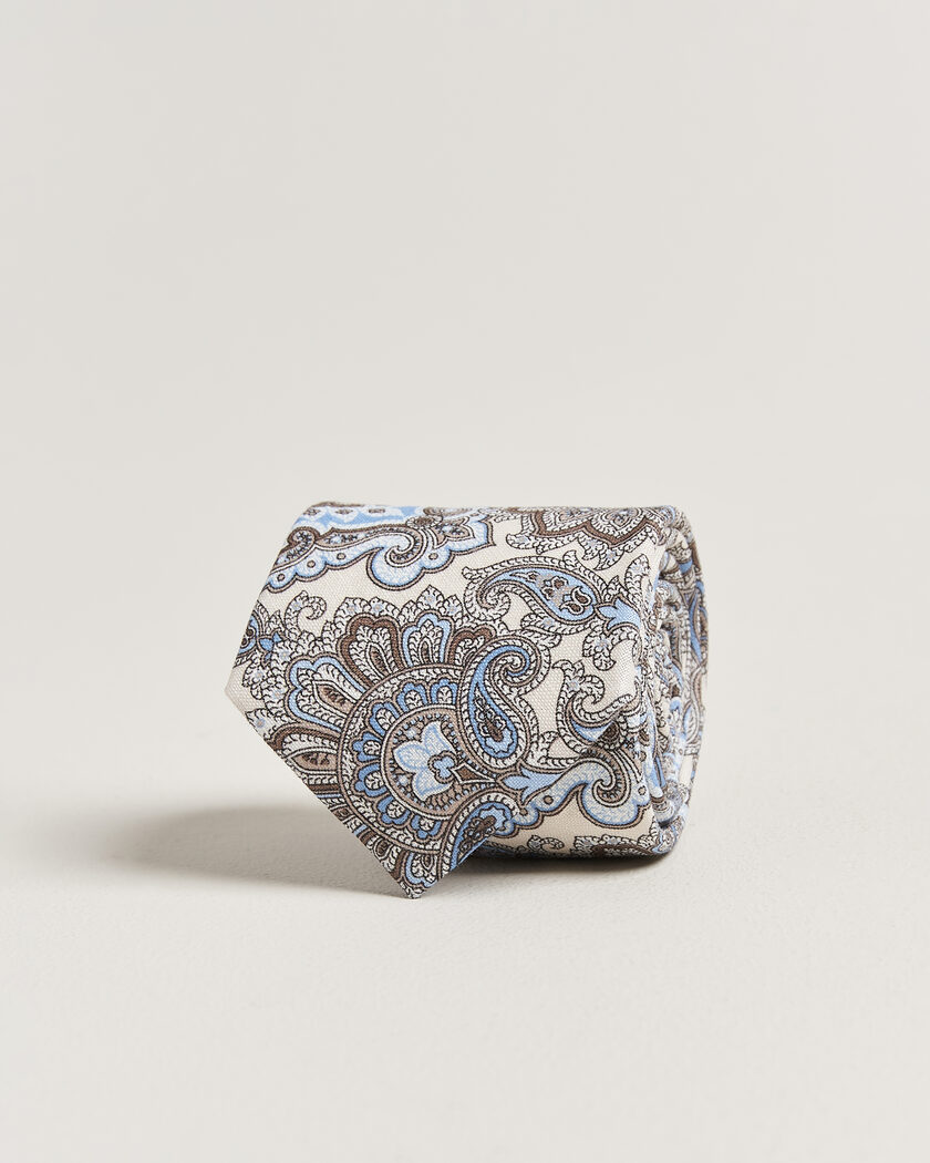 Amanda Christensen Linen 8cm Paisley Tie Cream – Blanco