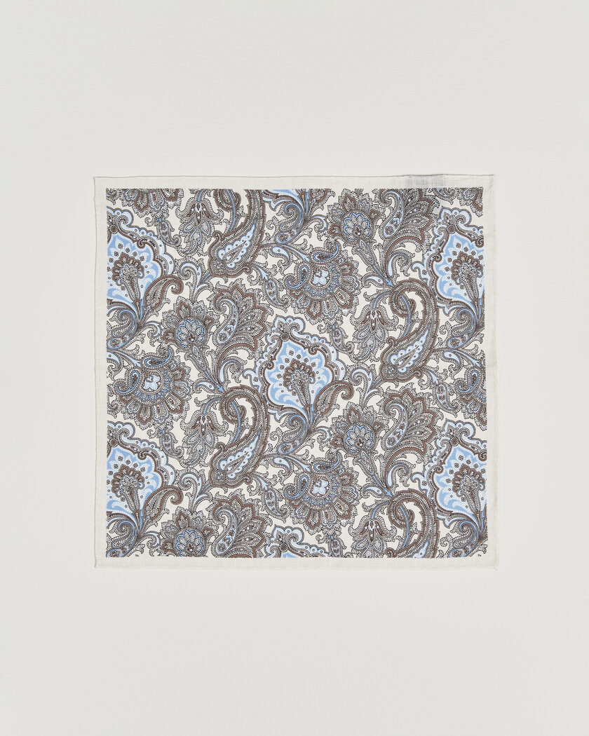 Amanda Christensen Linen Large Paisley Pocket Square Cream – Blanco