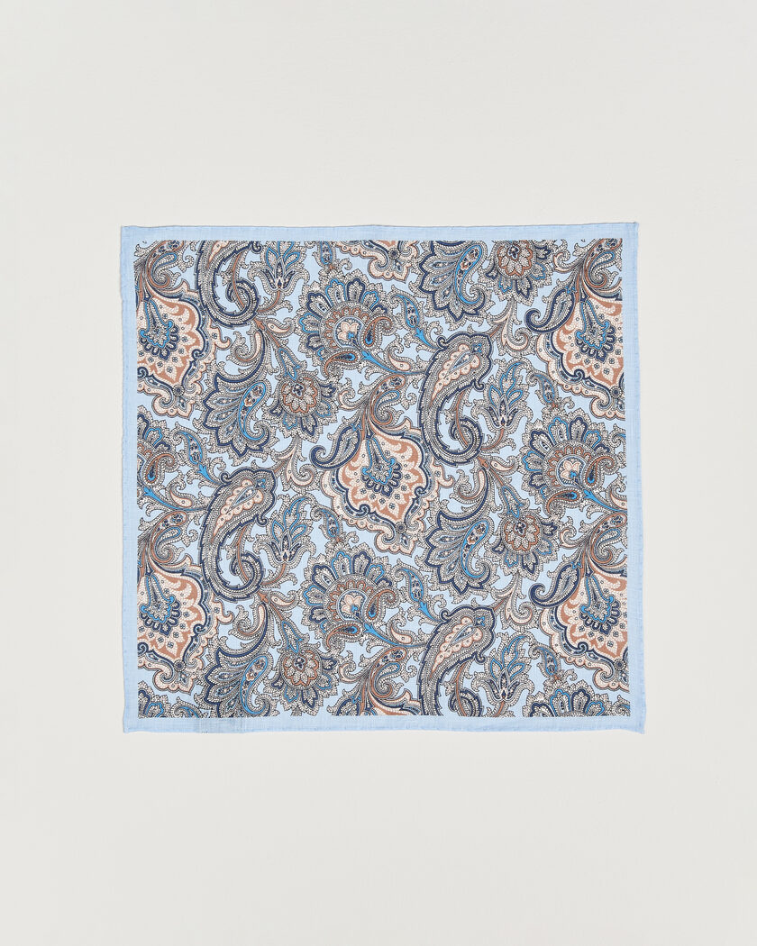 Amanda Christensen Linen Large Paisley Pocket Square Blue – Azul