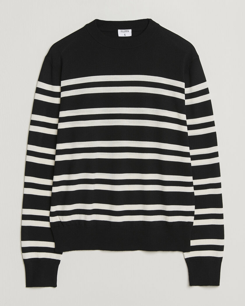 Filippa K Merino Knitted Striped Sweater Black/White – Negro
