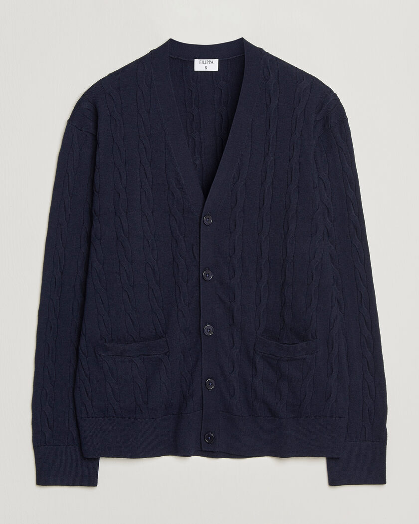 Filippa K Cotton/Merino Cable Cardigan Navy – Azul