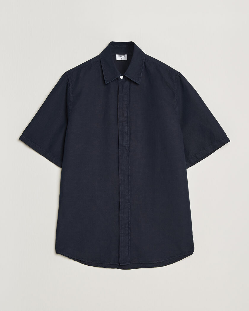 Filippa K Cotton/Linen Short Sleeve Shirt Navy – Azul