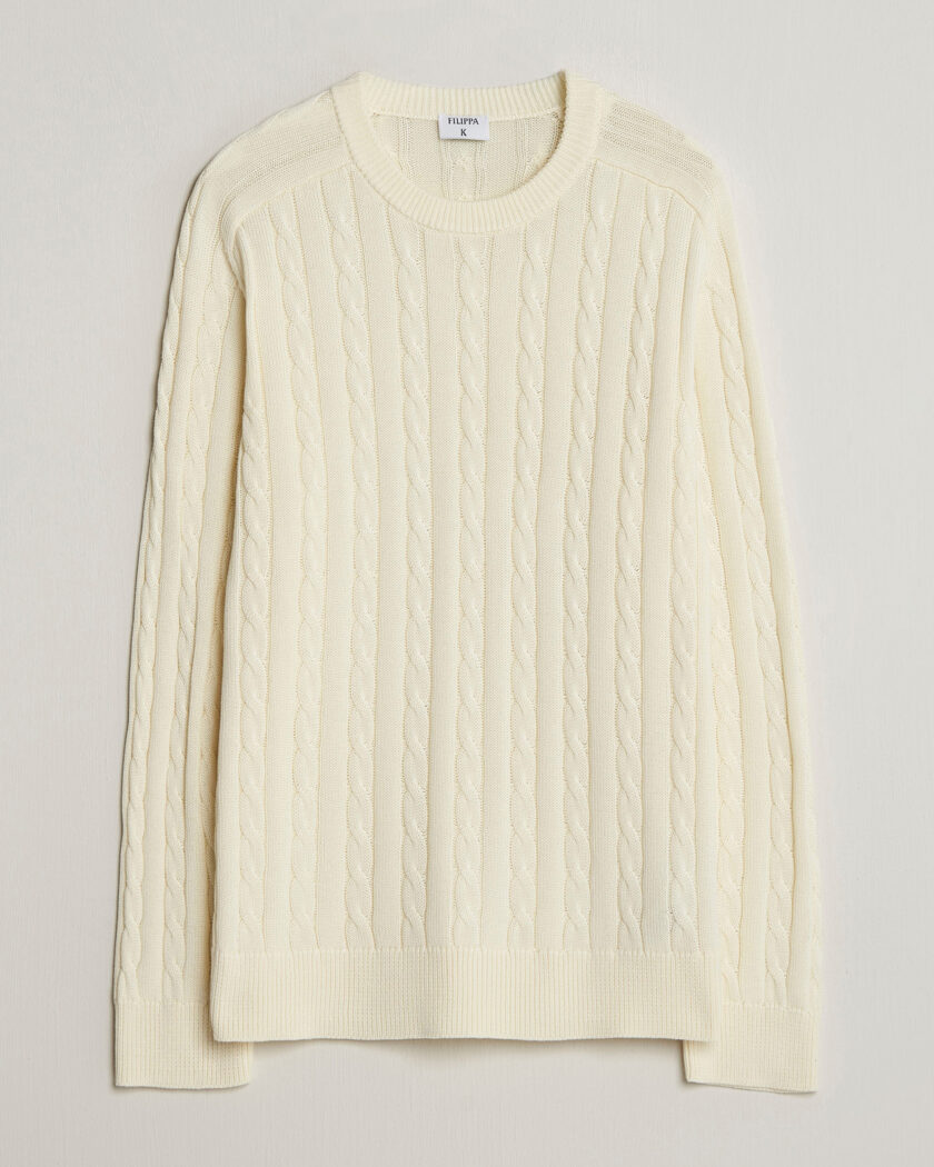 Filippa K Cotton Cable Crew Neck Sweater Calico White – Blanco