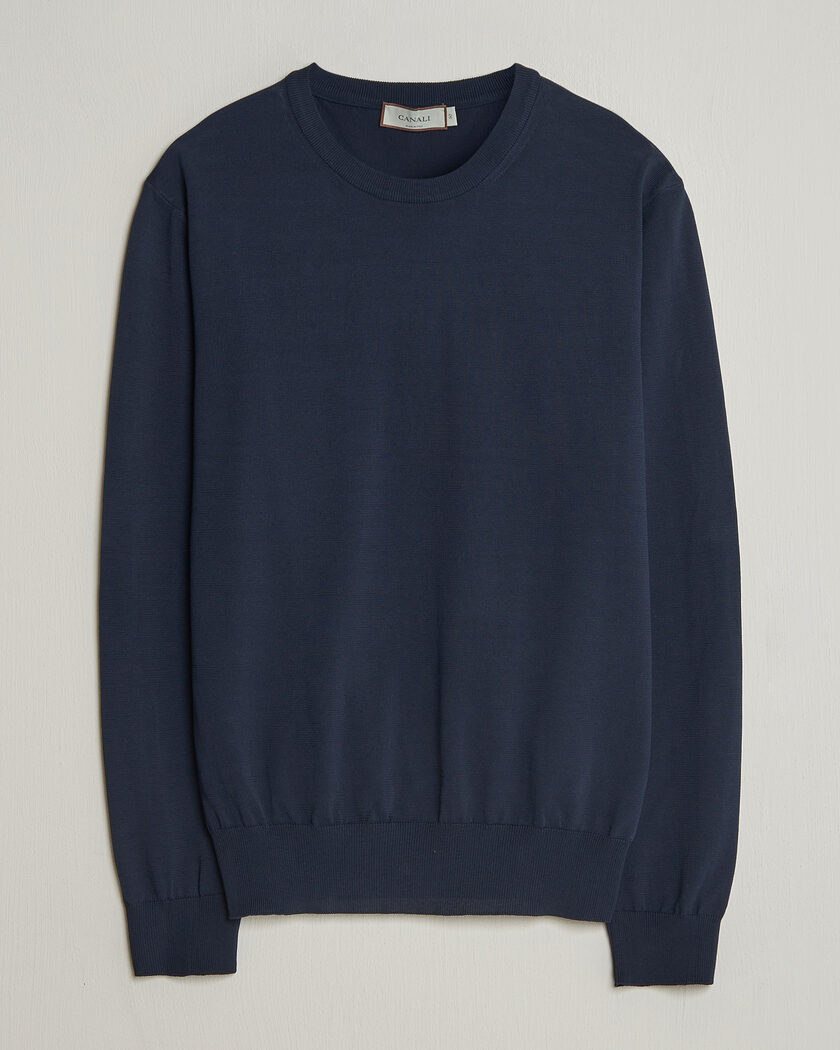 Canali Cotton Crew Neck Pullover Navy – Azul