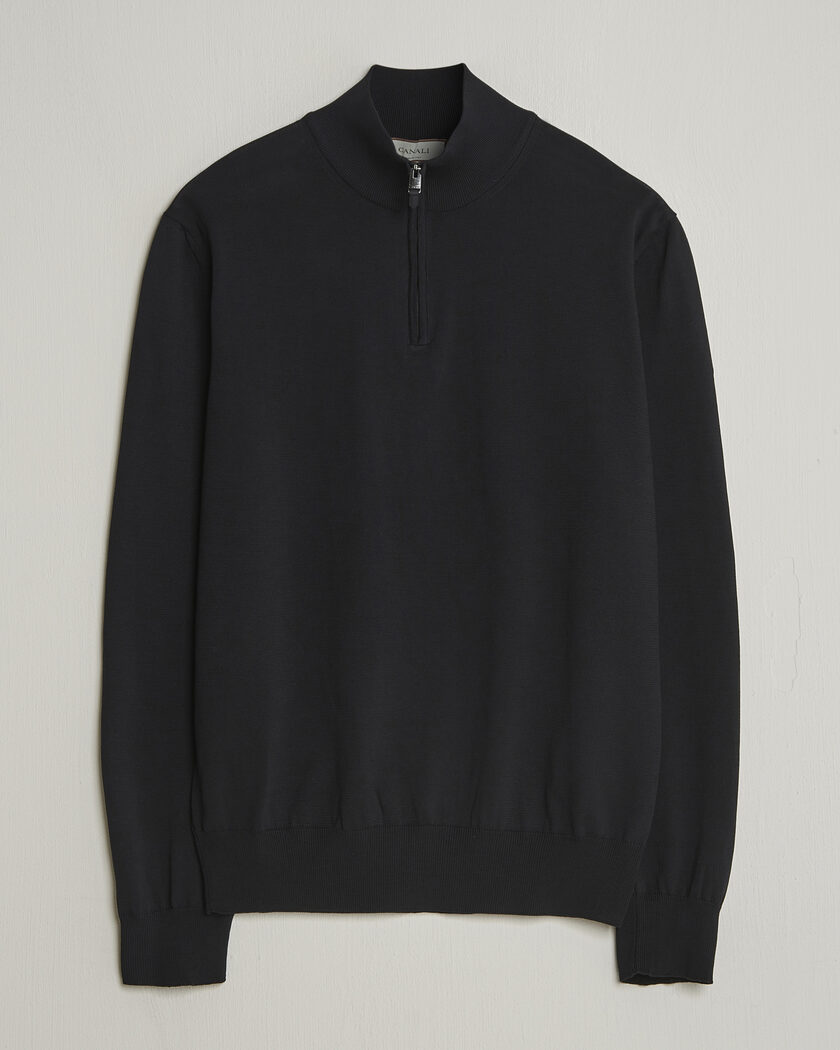 Canali Cotton Half Zip Black – Negro