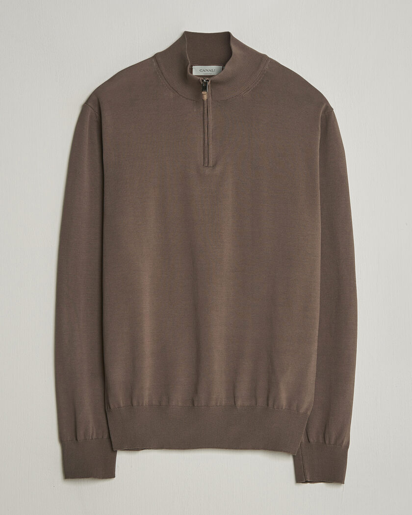 Canali Cotton Half Zip Brown – Marrón