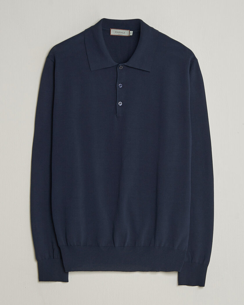 Canali Cotton Long Sleeve Polo Navy – Azul