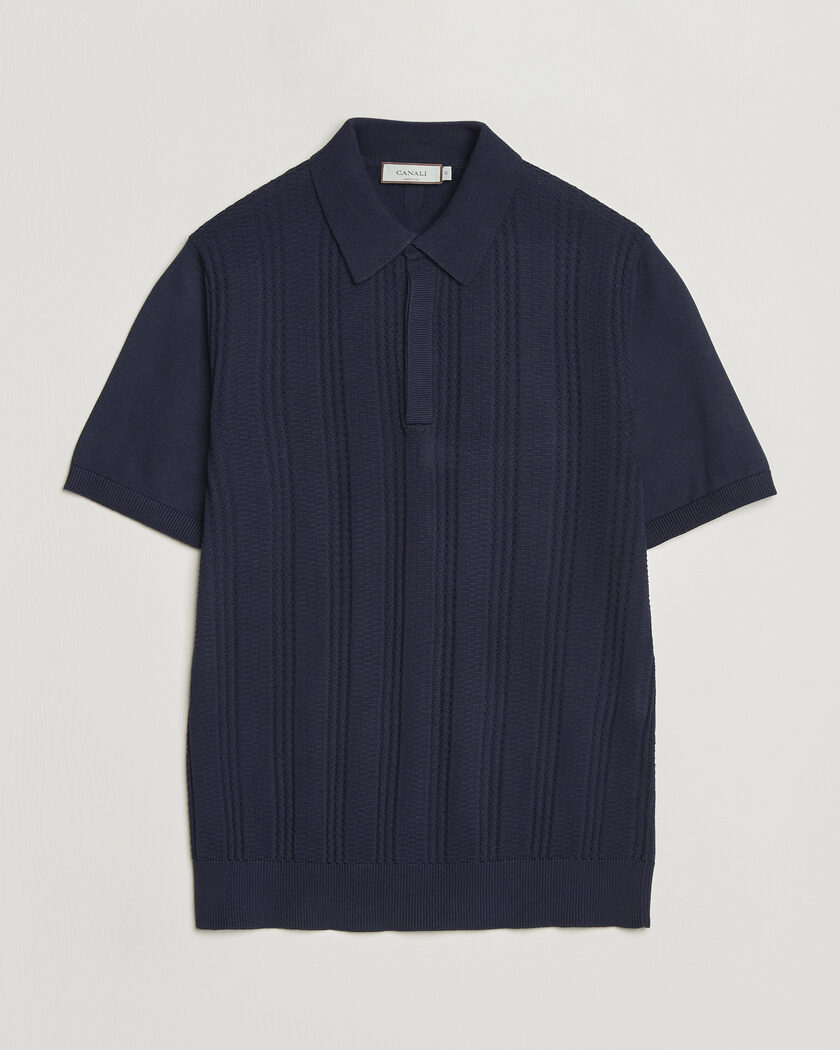 Canali Jacquard Short Sleeve Polo Navy – Azul