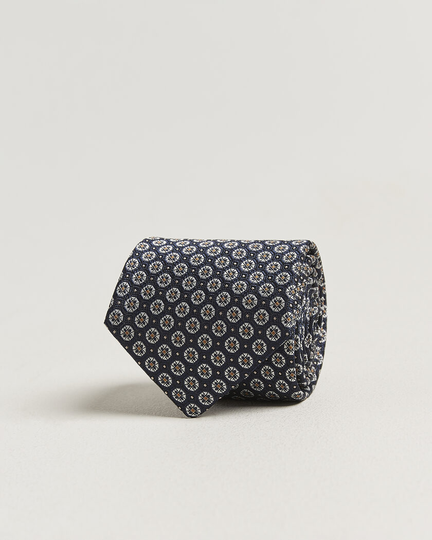 Canali Jacquard Flower Silk Tie Navy – Azul