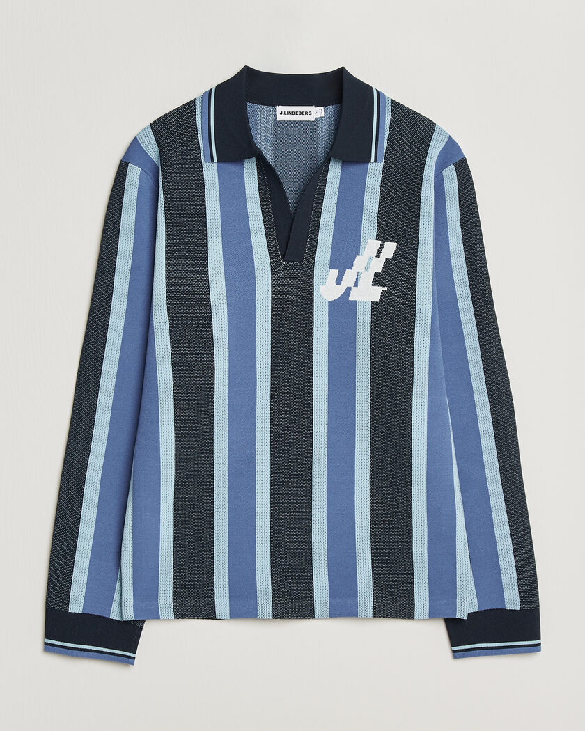 J.Lindeberg Silas Stripe Polo Knit JL Navy – Azul