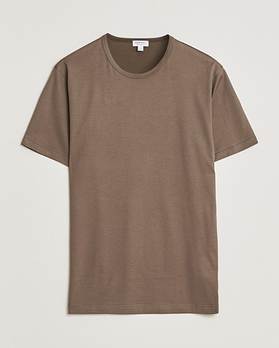 Sunspel Crew Neck Q82 Cotton T-Shirt Dark Cedar – Marrón