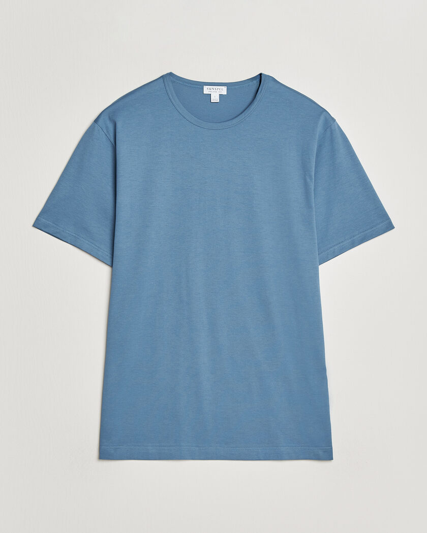 Sunspel Crew Neck Q82 Cotton T-Shirt Air Force Blue – Azul