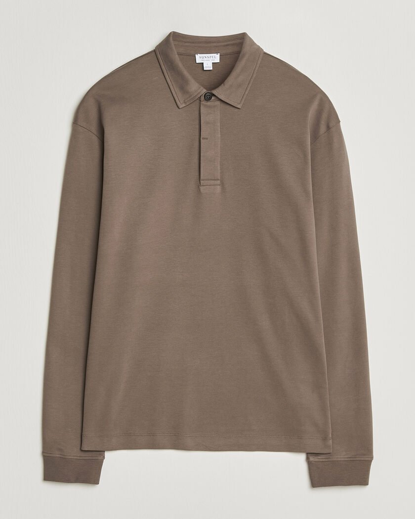 Sunspel Heavy Weight Supima Cotton Long Sleeve Polo Dark Cedar – Marrón