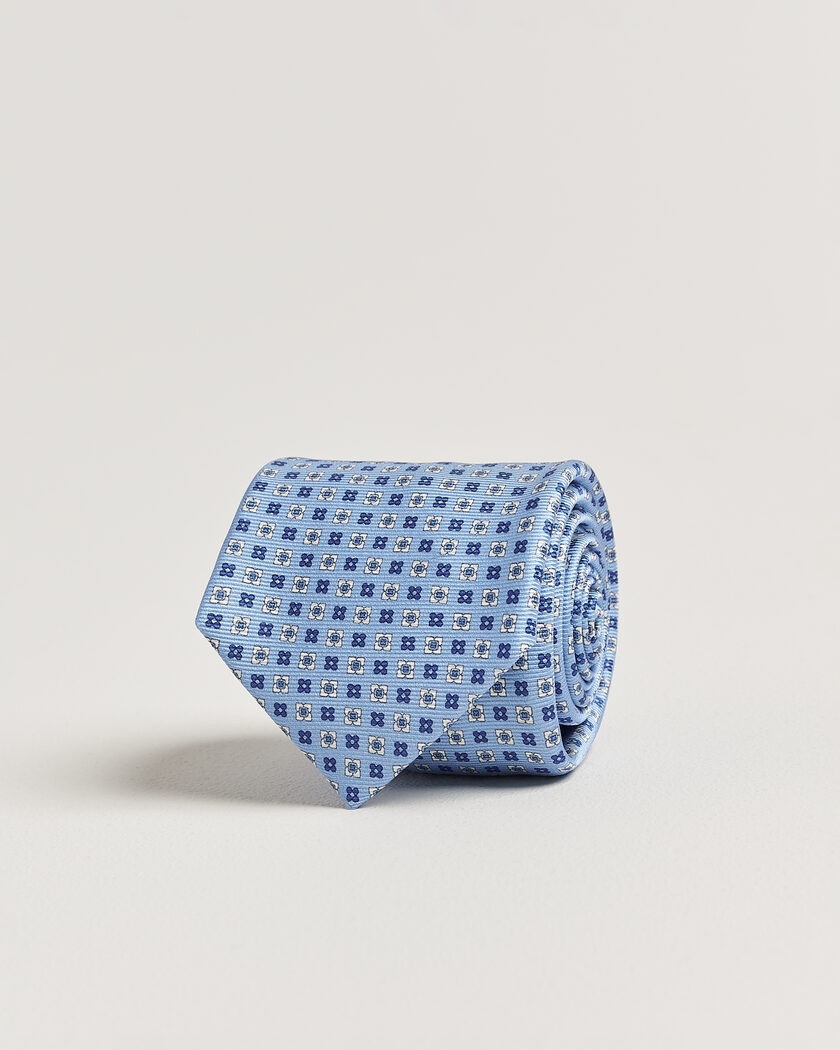 Kiton Printed Flower Silk Tie Light Blue – Azul