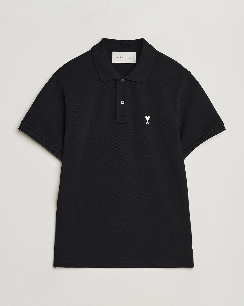 AMI Contrast Heart Logo Polo Black – Negro