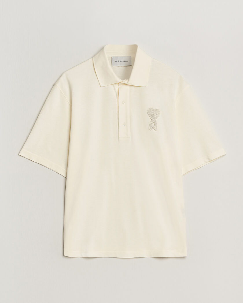 AMI Knitted Heart Logo Polo Creme – Blanco