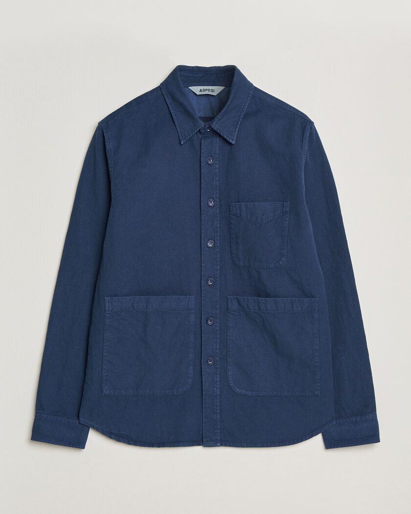 Aspesi Garment Dyed Utility Shirt Dark Blue – Azul