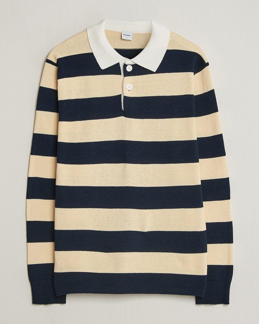 Aspesi Long Sleeve Knitted Polo Navy/Ecru – Multicolor