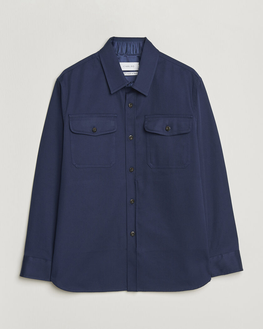 Caruso Twill Cotton Overshirt Navy – Azul