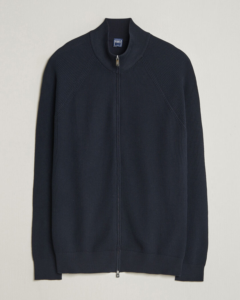 Fedeli Giza Cotton Full Zip Sweater Navy – Azul