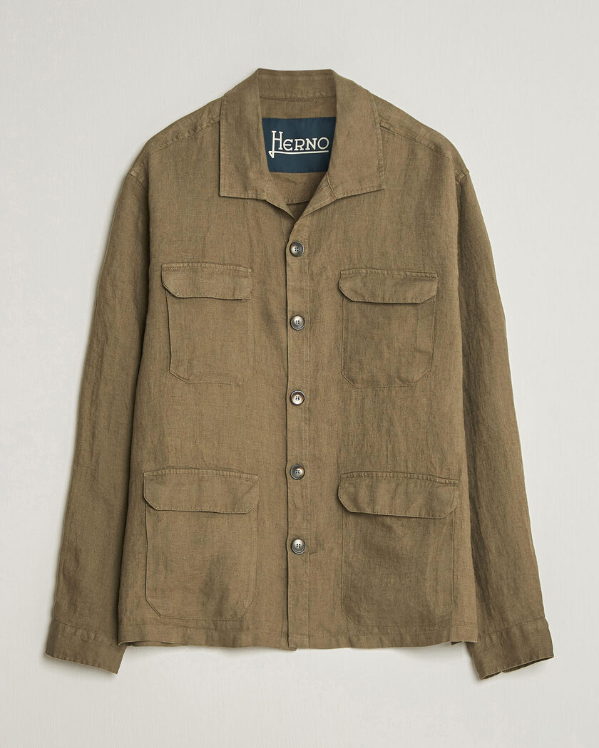 Herno Linen Safari Jacket Military – Verde