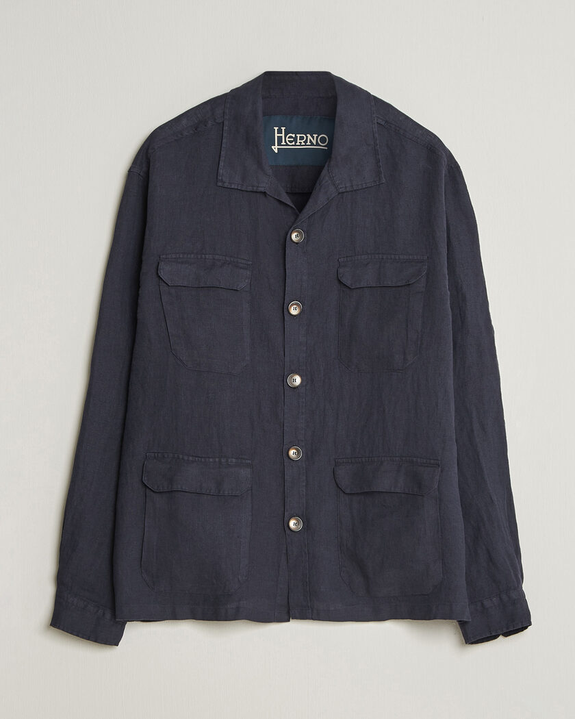 Herno Linen Safari Jacket Navy – Azul