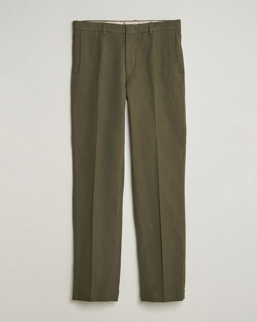 Incotex Regular Fit Cotton/Linen Drill Trousers Military – Verde
