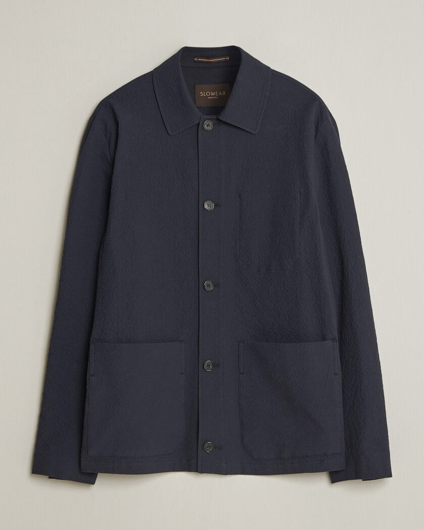 Incotex Seersucker Cotton/Silk Chore Jacket Navy – Azul