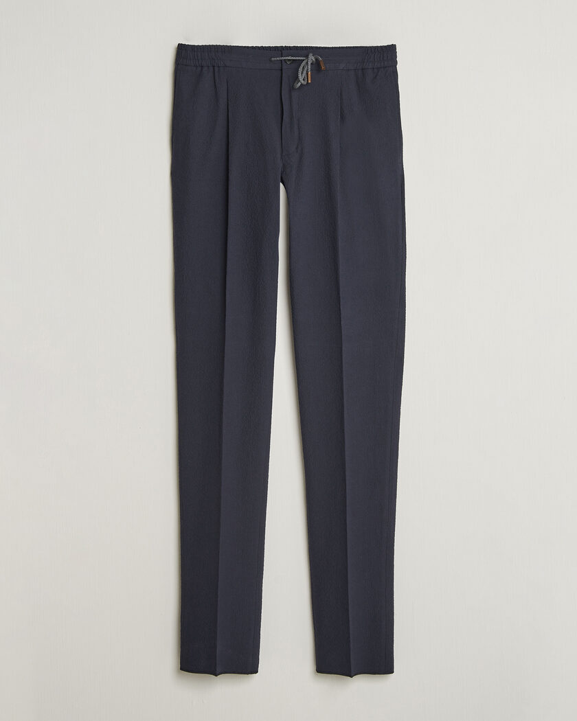 Incotex Tapered Fit Seersucker Pants Navy – Azul