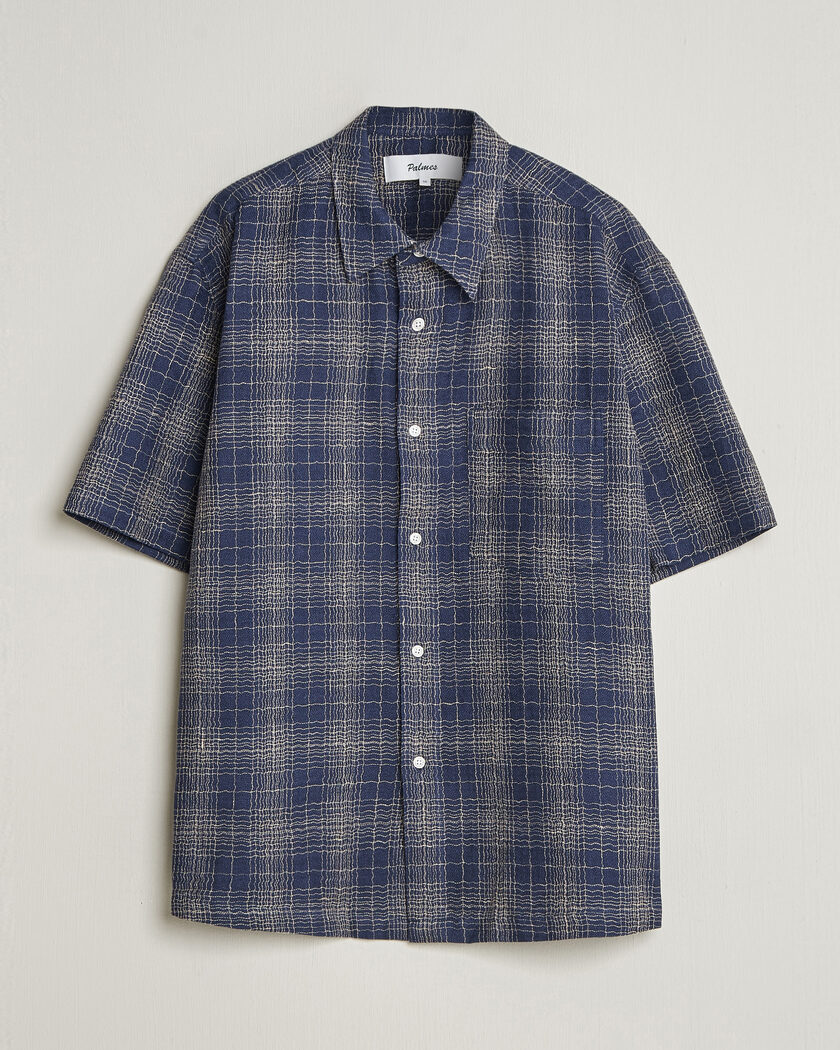 Palmes Cotton/Linen Short Sleeve Shirt Navy Check – Azul