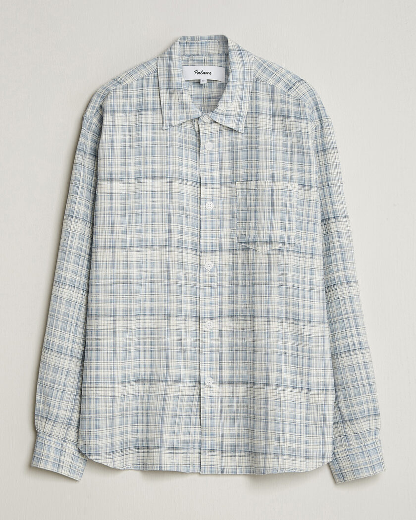 Palmes Cotton/Linen Shirt Light Blue Check – Azul
