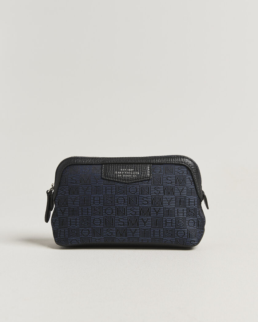Smythson Canvas Stamp Small Travel Pouch Navy – Azul