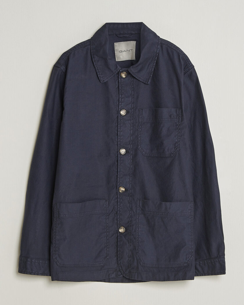 GANT Regular Fit Cotton/Linen Overshirt Evening Blue – Azul