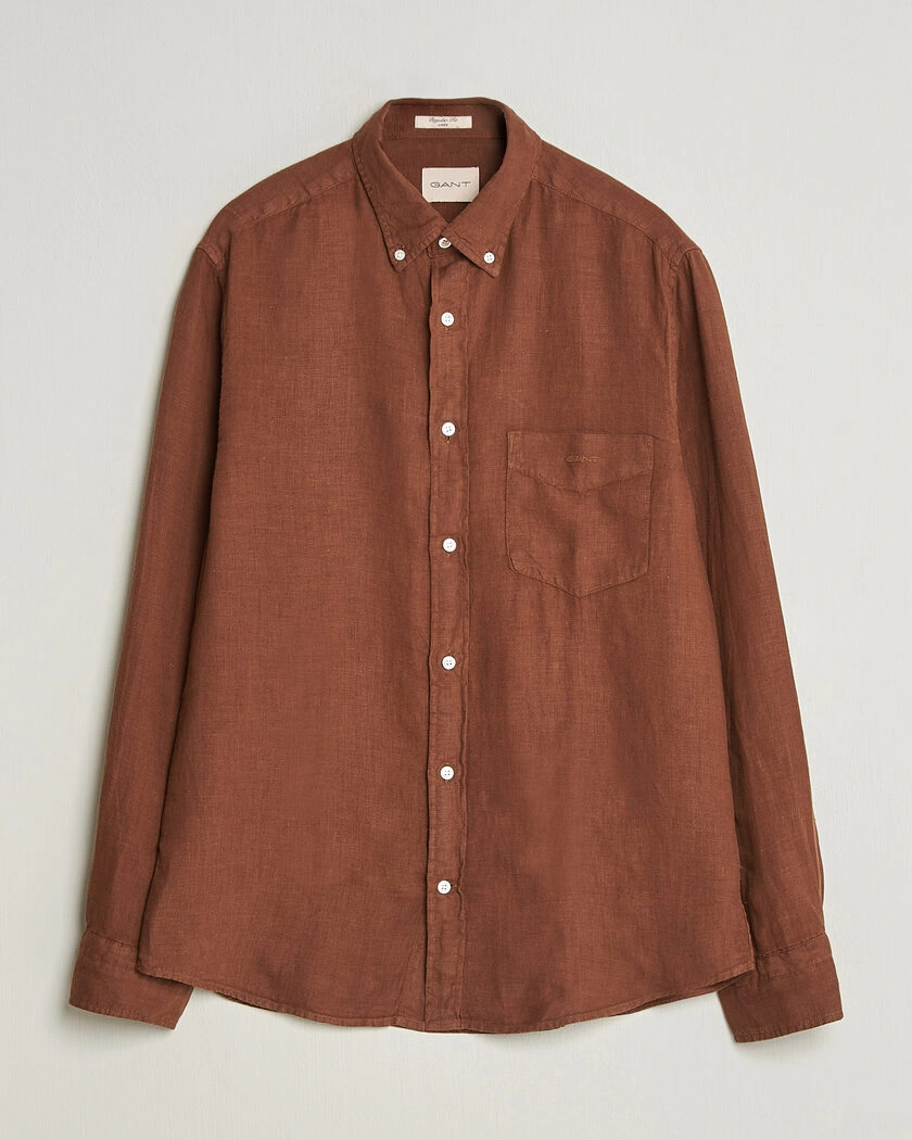 Gant Regular Fit Garment Dyed Linen Shirt Mahogany Brown – Marrón