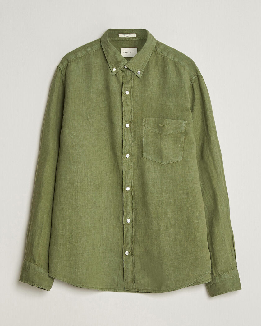Gant Regular Fit Garment Dyed Linen Shirt Dry Herb Green – Verde