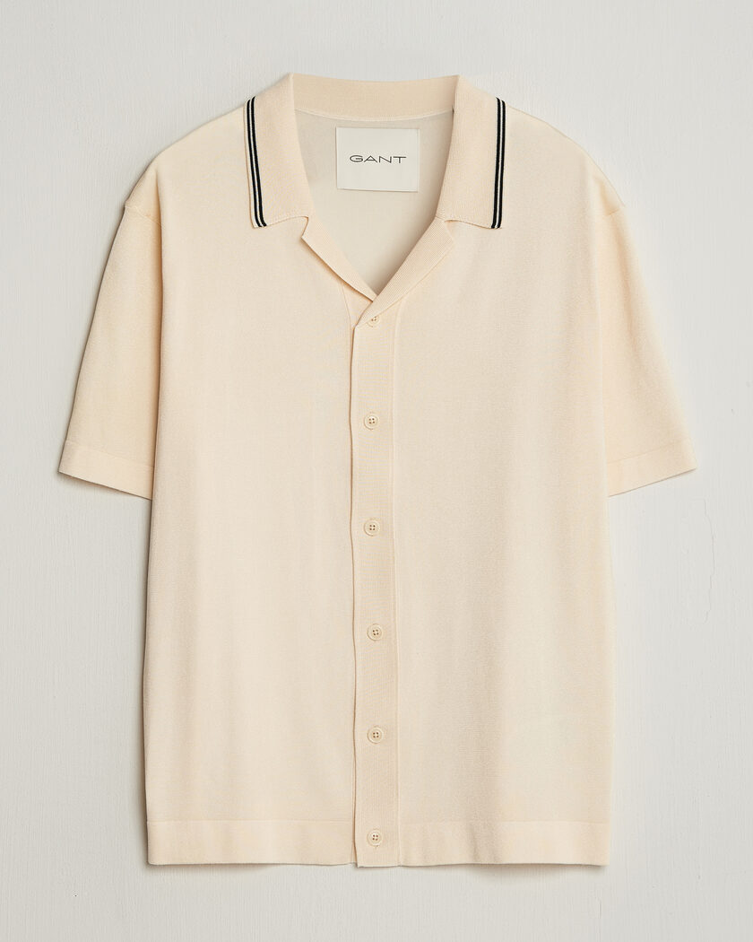 GANT Knitted Resort Collar Shirt Creamed White – Blanco
