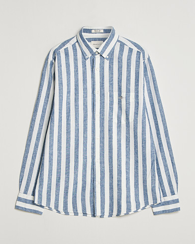 Gant Regular Fit Linen/Cotton Striped Shirt Vintage Blue – Azul