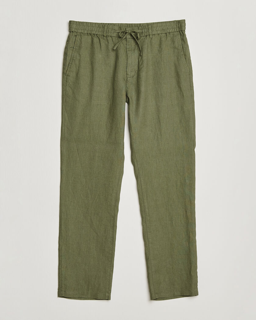 GANT Regular Fit Linen Drawstring Pants Dry Herb Green – Verde