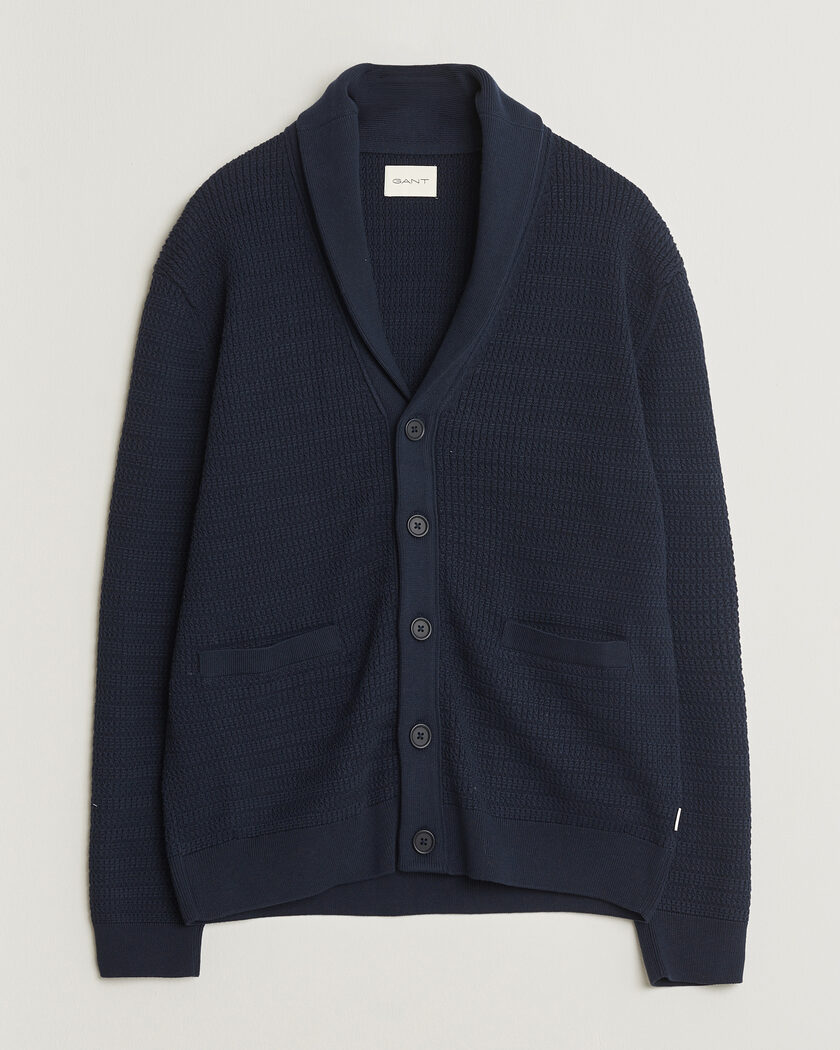 Gant Heavy Knitted Shawl Collar Cardigan Evening Blue – Azul
