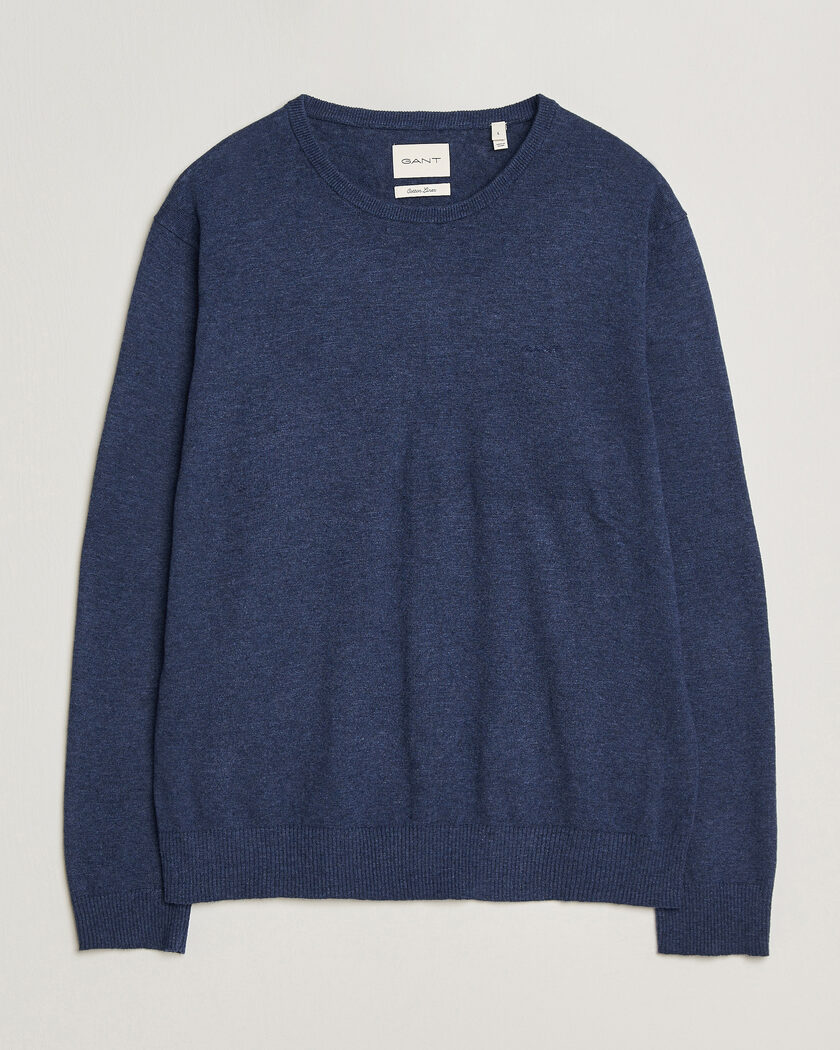 Gant Cotton/Linen Slub Knitted Sweater Dark Indigo Melange – Azul