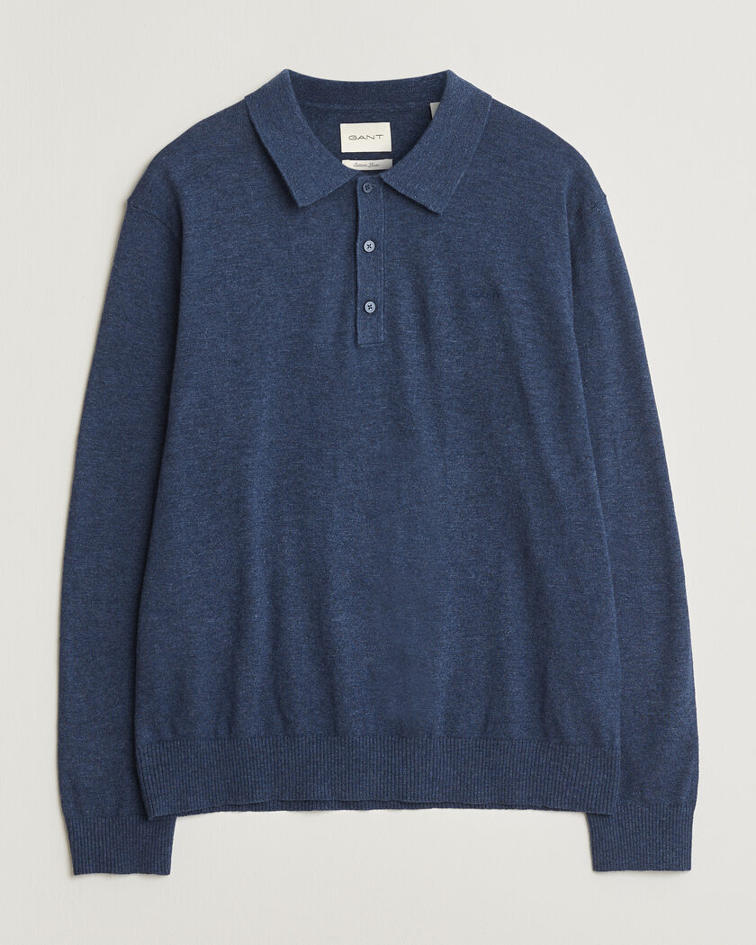 Gant Cotton/Linen Slub Knitted Polo Dark Indigo Melange – Azul