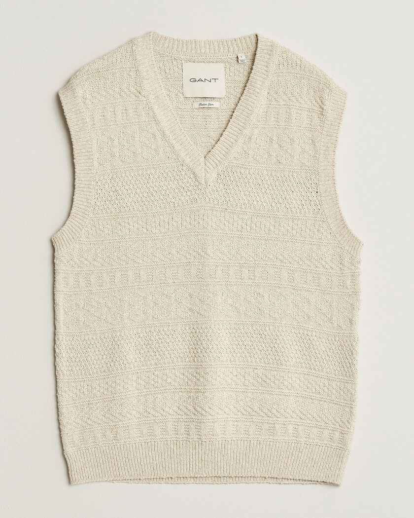 Gant Cotton/Linen Textured Vest Creamed White – Blanco