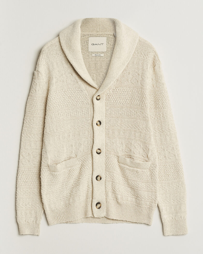 GANT Cotton/Linen Textured Cardigan Creamed White – Blanco