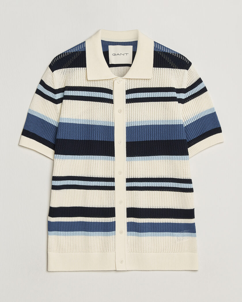 Gant Striped Knitted Short Sleeve Shirt Vintage Blue – Azul