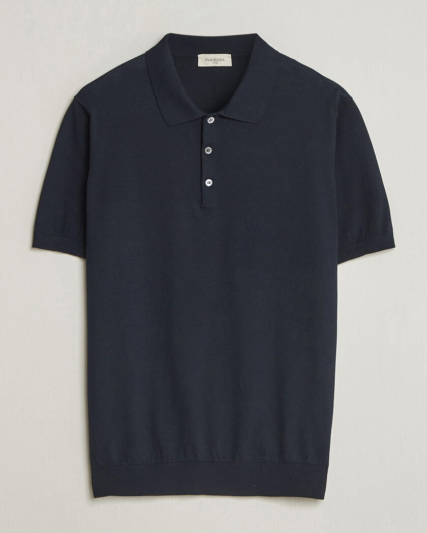 Piacenza Cashmere Short Sleeve Knitted Polo Navy – Azul