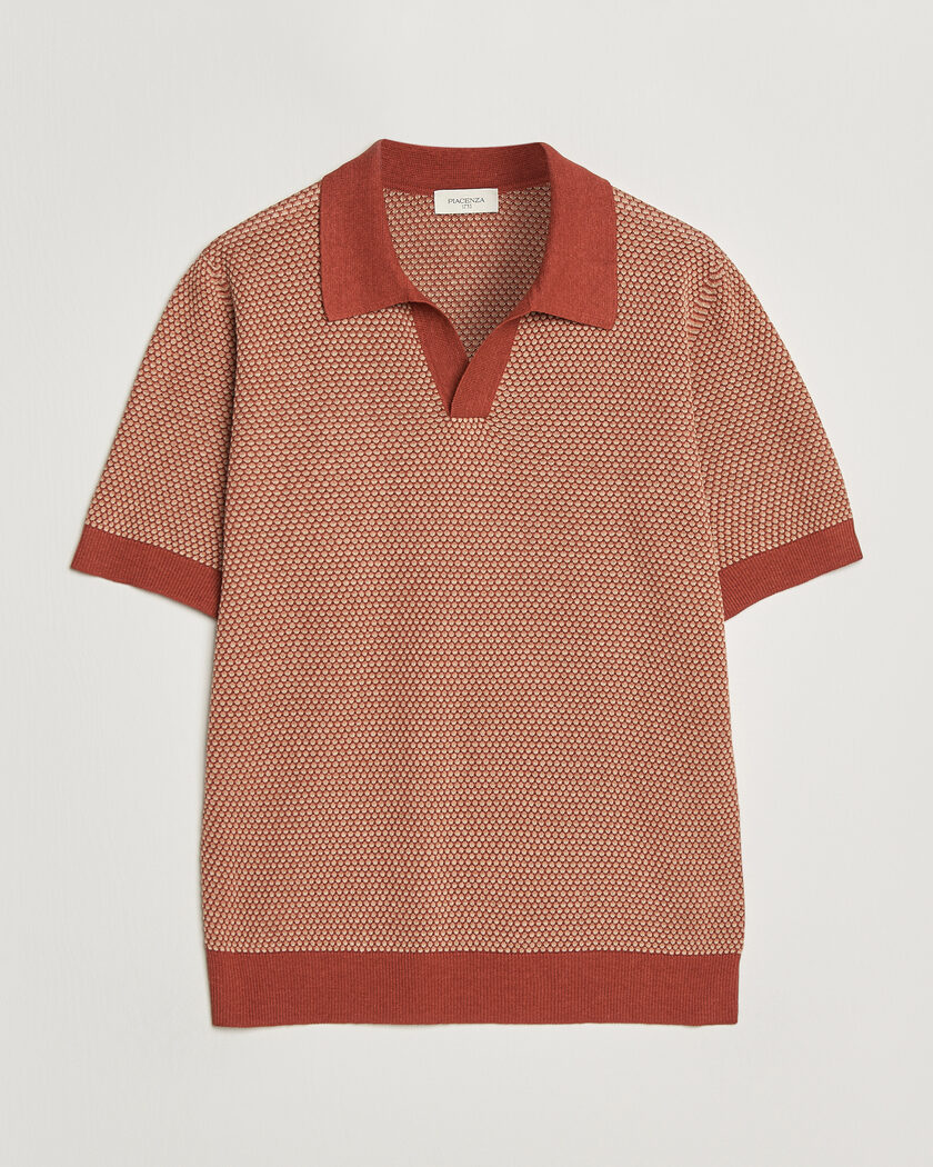 Piacenza Cashmere Silk/Linen Honeycomb Knitted Polo Red – Rojo