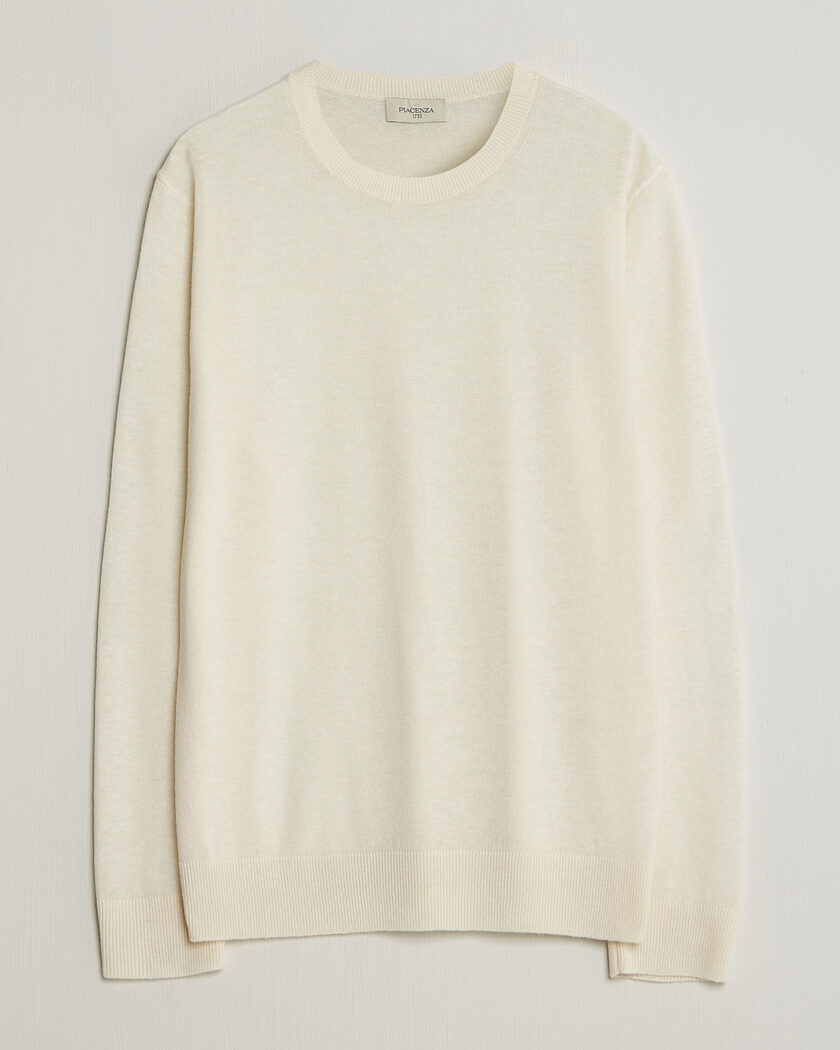 Piacenza Cashmere Soft Silk/Cashmere Crew Neck Off White – Blanco