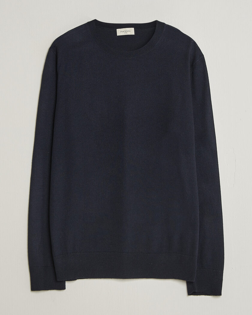 Piacenza Cashmere Soft Silk/Cashmere Crew Neck Navy – Azul
