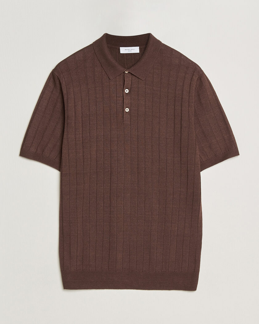 Boglioli Short Sleeve Knitted Rib Polo Brown – Marrón